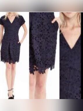 Banana Republic Navy Eyelet Lace V-Neck Mini Dress